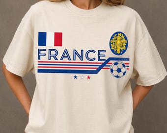 Camiseta vintage de fútbol de Francia Comfort Colors, camiseta retro de Francia Mundial de Fútbol 2026, camiseta de aficionado de la selección nacional de Francia, regalo para aficionados al fútbol