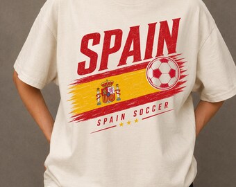 Vintage Spain Soccer Comfort Colors Shirt, Retro Spain World Soccer Cup 2026 T-Shirt, Vintage Spain Soccer Supporter Tee