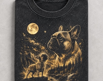 French Bulldog Howling Moon Shirt, Frenchie Lover Gift, Vintage Dog Graphic Tee, Moonlit Forest Frenchie Shirt, Unisex Frenchie T-Shirt