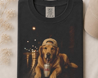 Golden Retriever Drinking Diet Coke Shirt, Funny Dog Drinking Soda Tee, Vintage Aesthetic Puppy Graphic Shirt, Funny Dog Lover Gift