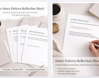 Foglio di riflessione sul modello interiore / Diario di consapevolezza minimalista in formato PDF / Nota pensieri e reazioni ricorrenti / Autoriflessione stampabile