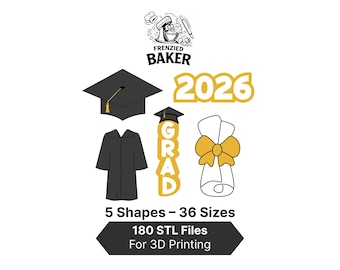 Graduation Cookie Cutter Set – Cap Coat Diploma Grad 2026 - 5 Formen - 180 STL Dateien - Digitaler Download für 3D-Druck