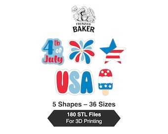 Zestaw foremek do ciastek z okazji 4 lipca — 180 plików STL do druku 3D — Firework Star USA Popsicle Patriotic Fondant Clay — Pobieranie cyfrowe