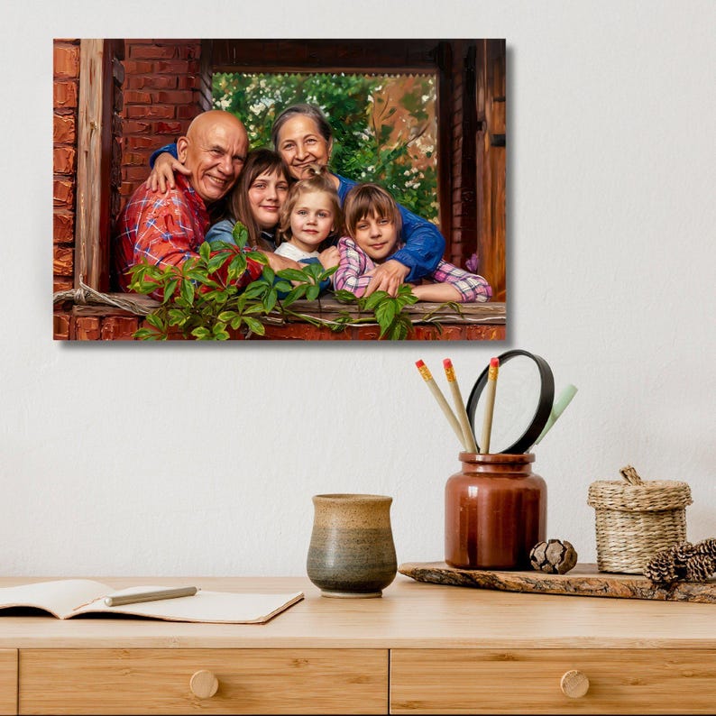 Custom Generational Family Portrait From Photo, Multi Generation Family ...