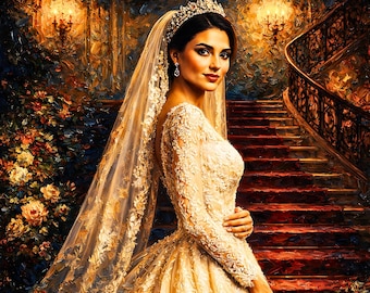 Custom Bride Portrait Canvas Art, Painterly Wedding Keepsake, Personalized Bridal Wall Decor