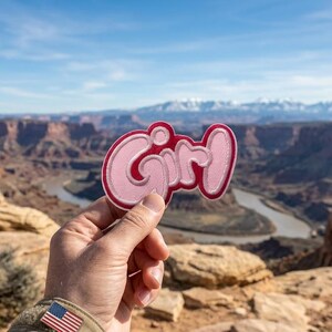 Pink Girl Word Patch Cute Typography, Embroidered Iron-On Sew-On Applique, Trendy Girly Patch for Jacket Hat Backpack, Aesthetic Gift