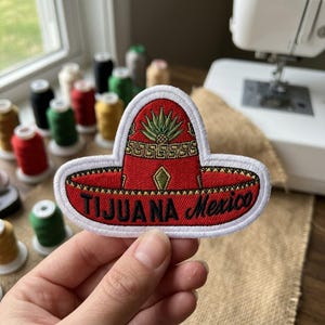 Tijuana Mexico Sombrero Embroidered Patch Vibrant Travel Iron On Sew On Patch