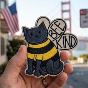 Bee Kind Cat Sticker | Cute Pun Cat Vinyl Decal | Funny Positive Message Waterproof Laptop, Water Bottle & Phone Sticker Gift
