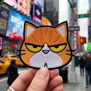 Orange Frowning Cat Patch | Grumpy Kitty Embroidered Iron-On Applique