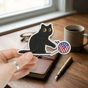 Black Cat Anti-Trump Embroidery Patch Feminist Pro-Choice Liberal Democrat Minimalist Cat Iron On Sew On