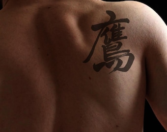 鷹 Hawk Japanese Kanji Tattoo Design, Traditional Calligraphy Hawk Art for Men, Digital PNG Background Transparent & High Res