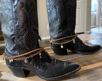 Gold Cowboy Boot Anklet with Charms, Country Western Boot Bling