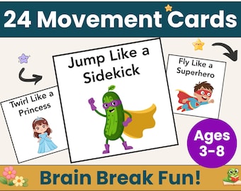 Princess & Superhero Movement Cards for Kids Action Game Children Fairy Tale Play Indoor Activity Toddler and Preschool Brain Break