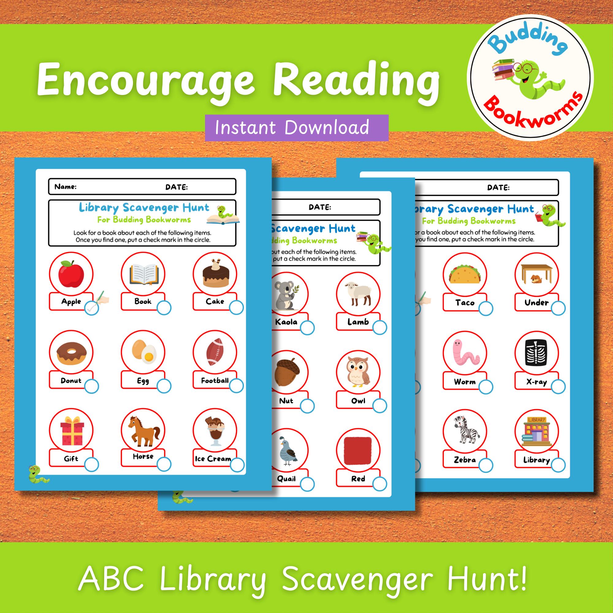 Library Scavenger Hunt for Kids Picture‑based Book Search Printable ...