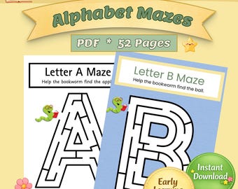 Alphabet Maze Worksheets • A–Z Letter Mazes • Preschool Fine Motor & Literacy Activity • Uppercase Alphabet Tracing Mazes Printable