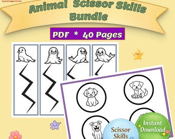 Animal Scissor Skills Bundle for Beginner Cutting Practice Worksheets for Intermediate Level Fine Motor Pages for Preschool & Kindergarten