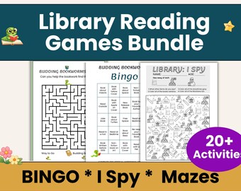 Library Reading Games Bundle for Kids | Printable BINGO I SPY Mazes & Word Games | Preschool Kindergarten Literacy Activities