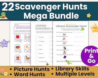 Library Scavenger Hunt Mega Bundle for Kids | 22 Printable Search & Find Activities | Preschool Kindergarten Reading Game