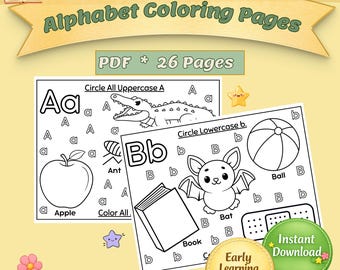 Alphabet Coloring Pages • Uppercase Lowercase Letters • A–Z Beginning Sounds Worksheets • Color & Find Letter Activity for Preschool