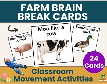 Farm Brain Break-kaarten | Bewegingsactiviteiten in de klas | Kleuterschool en kleuterschool