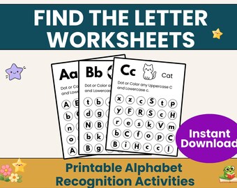 Find the Letter Worksheet Alphabet Letter Identification Printable Preschool & Toddler ABC Activity Seek and Find Literacy Worksheet