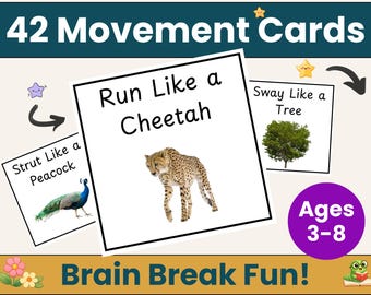 Movement Cards Kid Animal Game Movement Children Learn Animal Sound Movement Activity Toddler Flash Card Preschool Active Game Nature