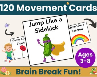 Movement Cards Mega Bundle for Kids | Brain Break Cards Animal, Dinosaur, Weather Activity | Preschool Gross Motor Game Toddler Indoor