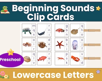 Beginning Sounds Ocean Animal Clip Cards | Lowercase Letter Matching Activity for Preschool Phonics Printable