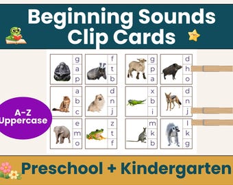 Beginning Sounds Clip Cards Lowercase Letters | A–Z Animal Phonics Activity | Preschool Literacy Centers | Real Photo Alphabet Game