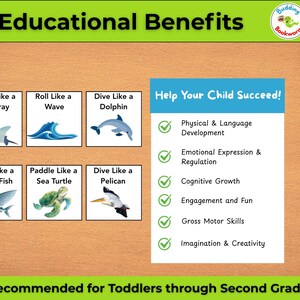May include: An educational graphic with the title "Educational Benefits" and the Budding Bookworms logo. It features illustrations of sea creatures and text like "Help Your Child Succeed!" and "Recommended for Toddlers through Second Grade."