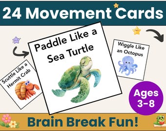 Ocean Movement Cards for Kids Action Children Learn about Ocean Toddler Flash Card Preschool Circle Time Sea Creature Moves Indoor Game