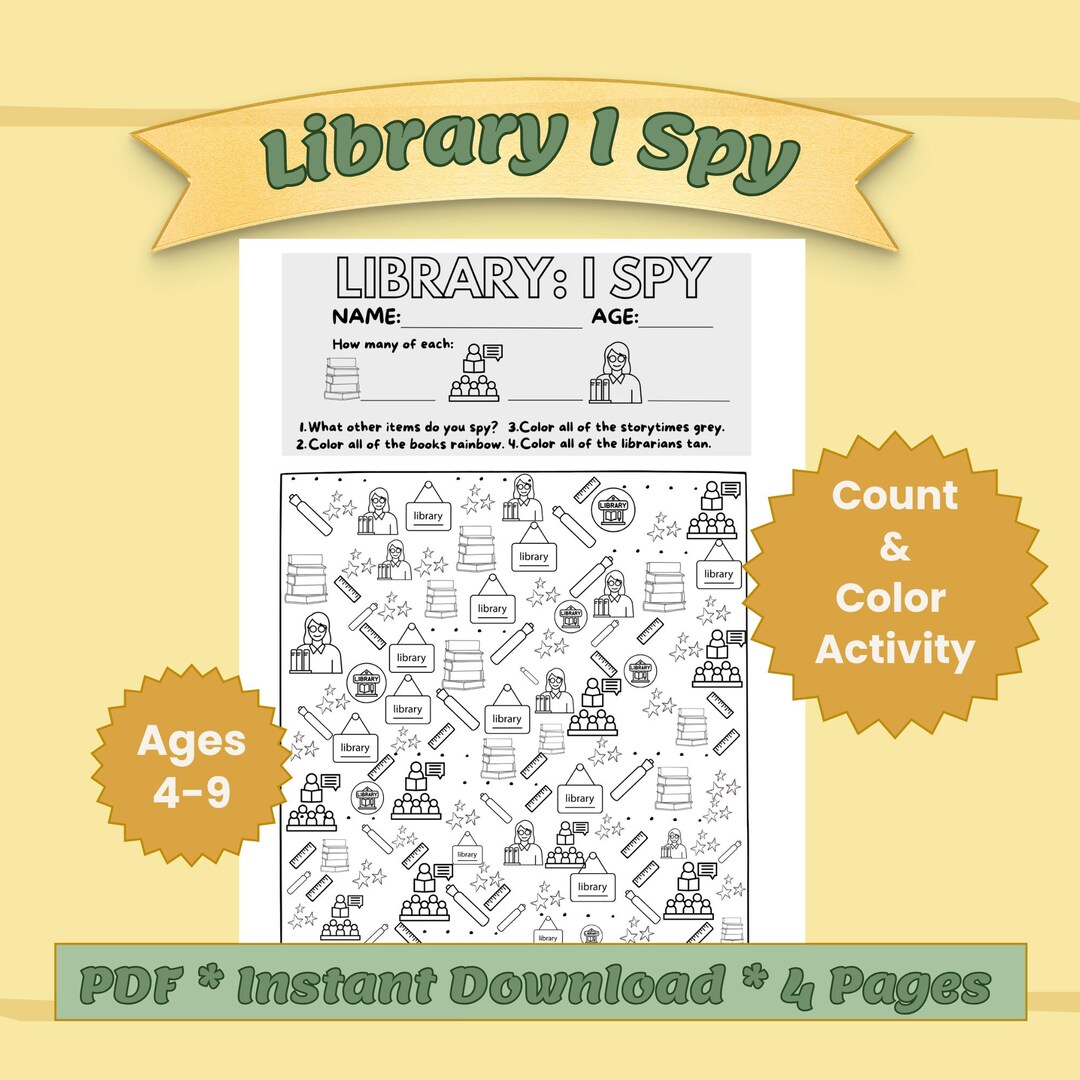 Ispy Library Program Library I Spy Activity for Kids Count & Color Worksheet Printable ...