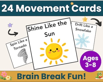 Weather Movement Cards for Kids Action Activity Children Learn about Weather Motion Game Indoor Play Rain Wind Sunshine Actions Circle Time