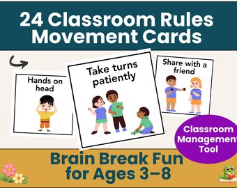 Regels in de klas Beweegkaarten | Brain Break-kaarten voor kinderen | Activiteit klasbeheer | Kleuterschool pdf