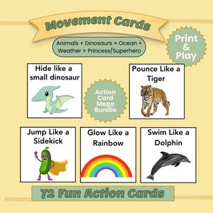 Movement Cards Mega Bundle 120 Gross Motor Cards for Kids Brain Break Printable Toddler Action Game Set for Preschool