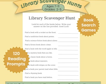 Library Scavenger Hunt Worksheets for Kids Printable Library Skills Activity Fiction & Nonfiction Book Search