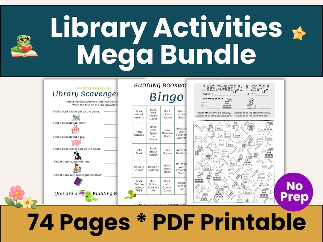 Library Activities Mega Bundle for Kids | 74 Pages No-prep Preschool ...