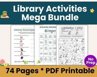 Library Activities Mega Bundle for Kids | 74 Pages No-Prep Preschool & Kindergarten Literacy + Math Center Printables