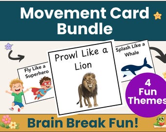 Movement Cards Bundle for Kids | Animal, Ocean, Weather, Princess Gross Motor Activities | Preschool Brain Break Cards Toddler Indoor Game