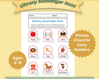 Library Scavenger Hunt for Kids  Picture‑Based Book Search  Printable Library Activity  Preschool–2nd Grade Literacy Center