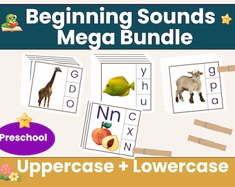 Beginning Sounds Clip Cards Mega Bundle | Uppercase & Lowercase Alphabet Phonics | Animal, Ocean, Fruit Veg Literacy Cards