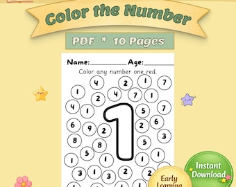 Color the Number Worksheet Find the Number Activity for Preschool Early Math Counting Printable Toddler & Kindergarten Number Recognition