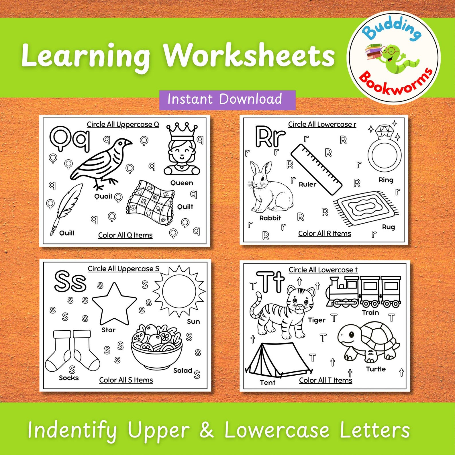 Alphabet Coloring Page for Kids Learn ABC Uppercase Lowercase Worksheet ...