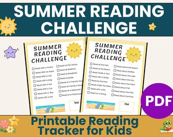 Summer Reading Challenge for Kids Book Printable Reading Summer Literacy Activity Children during summer