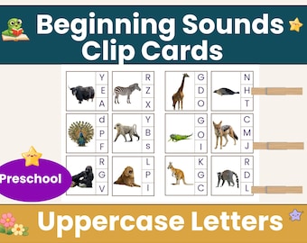 Zoo Animal Beginning Sounds Clip Cards | Uppercase Alphabet Phonics Activity | Preschool Kindergarten Literacy Center Printable