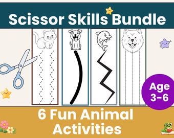 Animal Scissor Skills Bundle Preschool | Cutting Practice Worksheets | Fine Motor Skills Activities | Ocean Animals Grooming Dog Cat Print