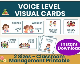 Voice Level Chart Cards | Classroom Management Voice Levels Printable | Calm Classroom Management System | 0–4 Noise Level Poster & Cards