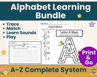 Alphabet Activities Bundle for Kids | Coloring Pages, Mazes, Seek & Find, Color by Letter | Preschool Kindergarten Fun Learning Worksheets