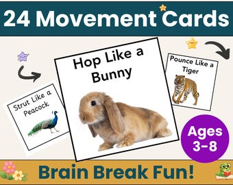 Animal Movement Cards for Kids Action Game Children Learning Activity Toddler Action Preschool Fun Brain Breaks for Students