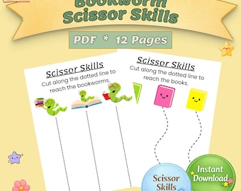 Library Scissor Skills Worksheets | Preschool Cutting Practice for Kids | Book-Themed Fine Motor Activity Printable